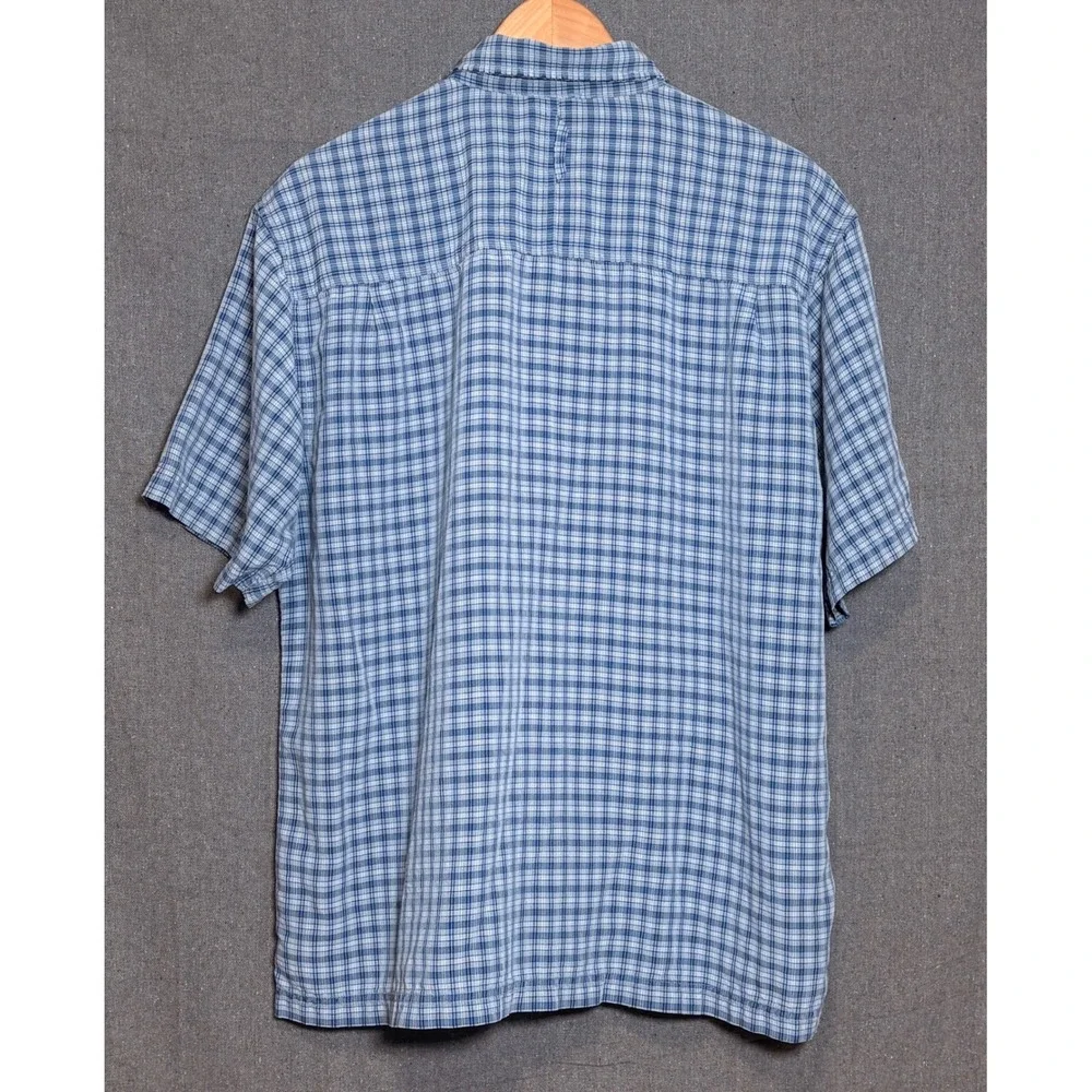 The North Face Mens XL Blue Plaid Short Sleeve Button Up Hiking Shirt